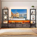 TV Stand with Bookshelves, LED Lights & Power Outlets – Fits up to 65" TV