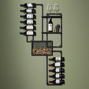 11-Bottle Wall-Mounted Wine Rack with Cork Catcher