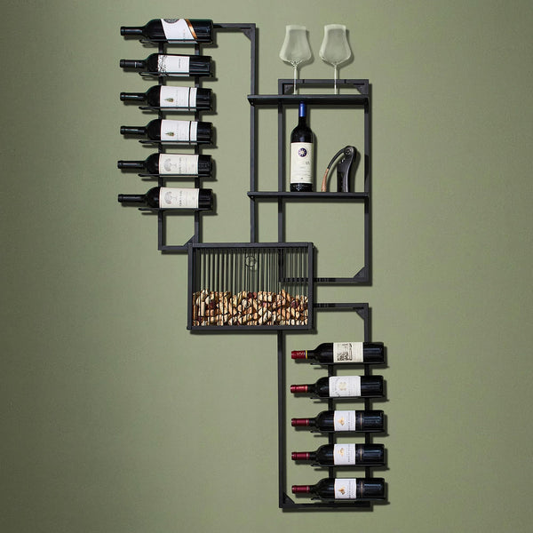 11-Bottle Wall-Mounted Wine Rack with Cork Catcher