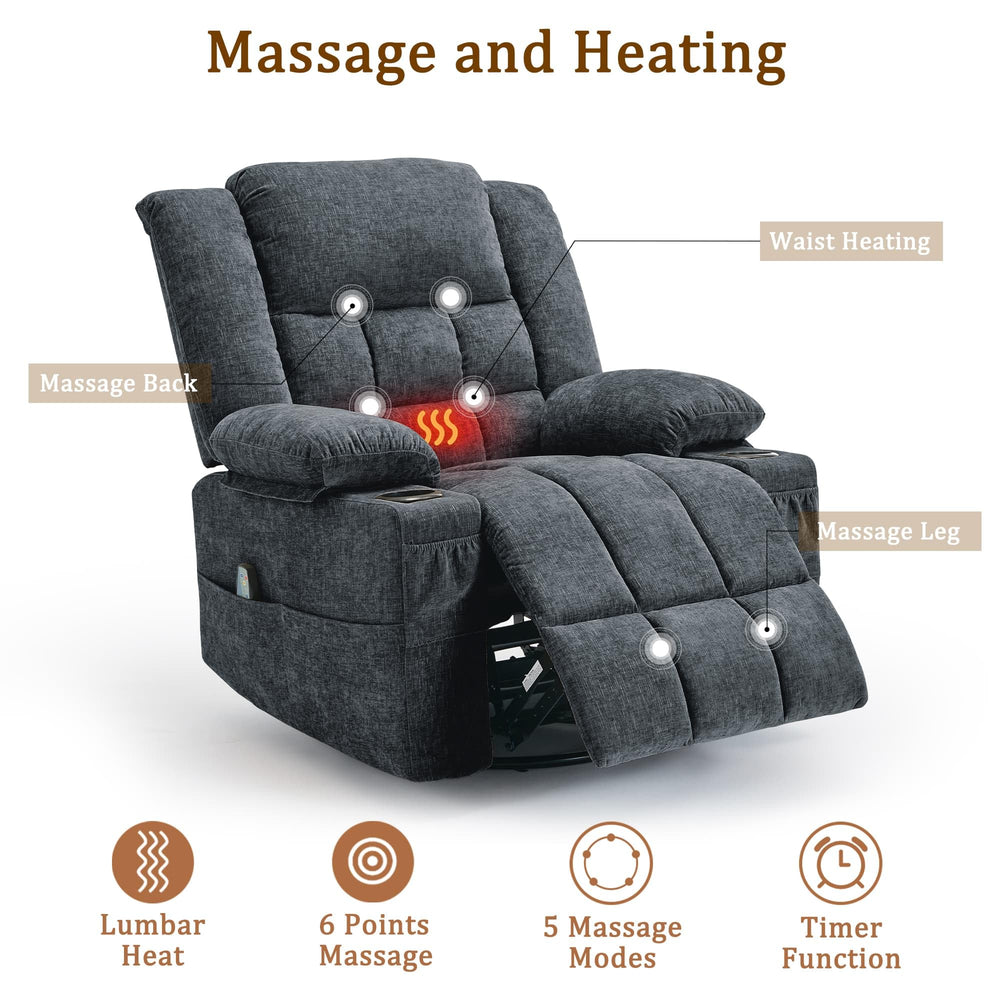 360° Swivel Rocker Recliner with Massage & Heating