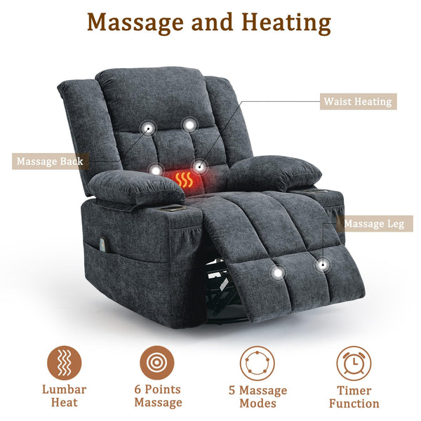 360° Swivel Rocker Recliner with Massage & Heating