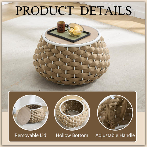 30.5" Round Outdoor Patio Side Table with Removable Lid