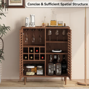 Mid-Century Bar Cabinet with Wine Rack & Slatted Doors