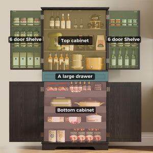 Farmhouse Kitchen Pantry Cabinet with Sliding Racks & Door Shelves