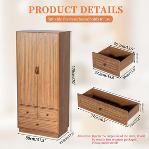 Armoire Wardrobe Closet with Drawers, Hanging Rod & Shelves