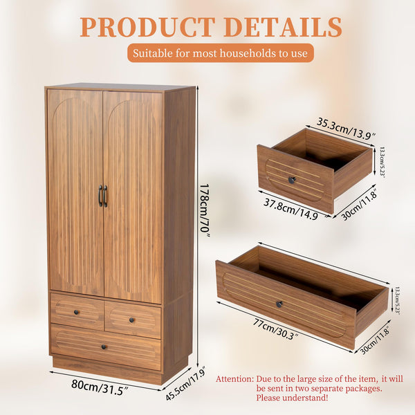Armoire Wardrobe Closet with Drawers, Hanging Rod & Shelves