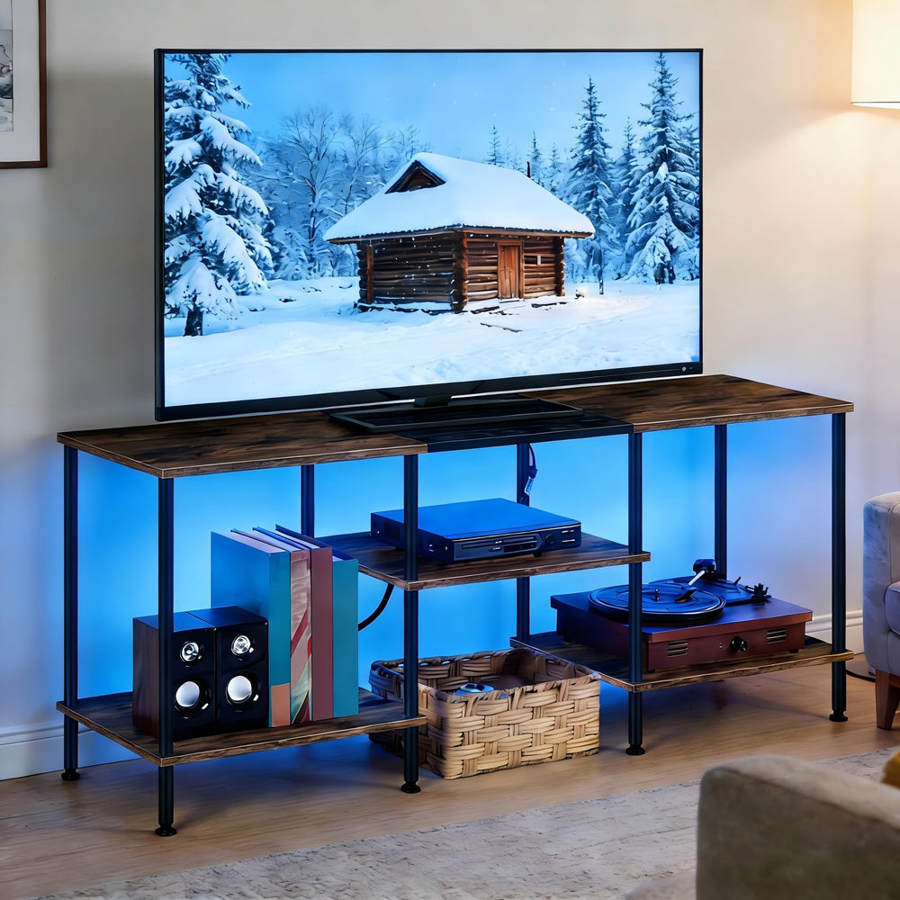 TV Stand with LED Lights & Power Outlets – 3-Tier Entertainment Center for 50" TVs