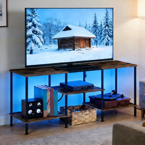 TV Stand with LED Lights & Power Outlets – 3-Tier Entertainment Center for 50" TVs