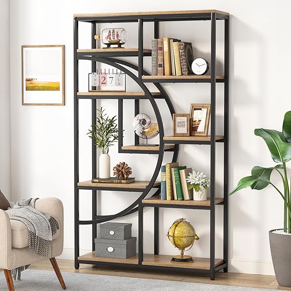 9-Shelf Etagere Bookcase with Metal Frame