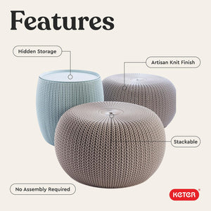 Outdoor Pouf Ottoman Set with Storage Table