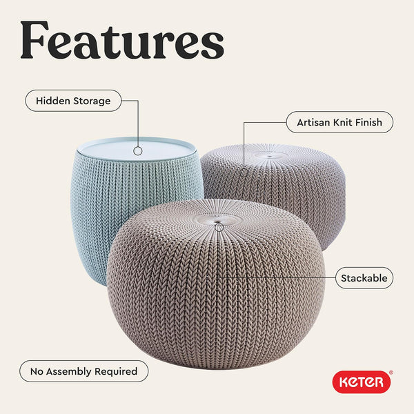 Outdoor Pouf Ottoman Set with Storage Table