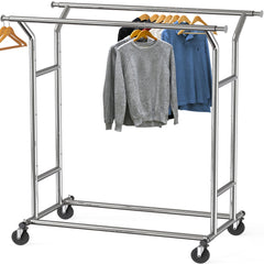 Heavy Duty Double Rail Garment Rack, 200 lb Capacity, Extendable Rod
