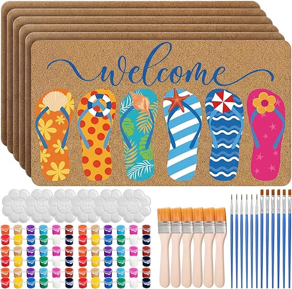 DIY Blank Coir Doormat Painting Kit with Acrylic Paint & Brushes