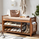 Bamboo Entryway Shoe Storage Bench with Cushion