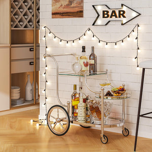 3-Tier Rolling Bar Serving Cart with Glass Shelves
