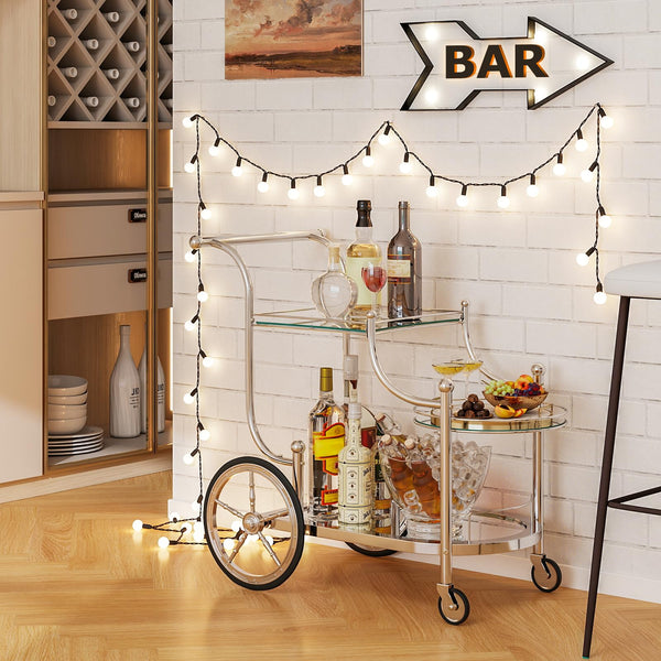 3-Tier Rolling Bar Serving Cart with Glass Shelves