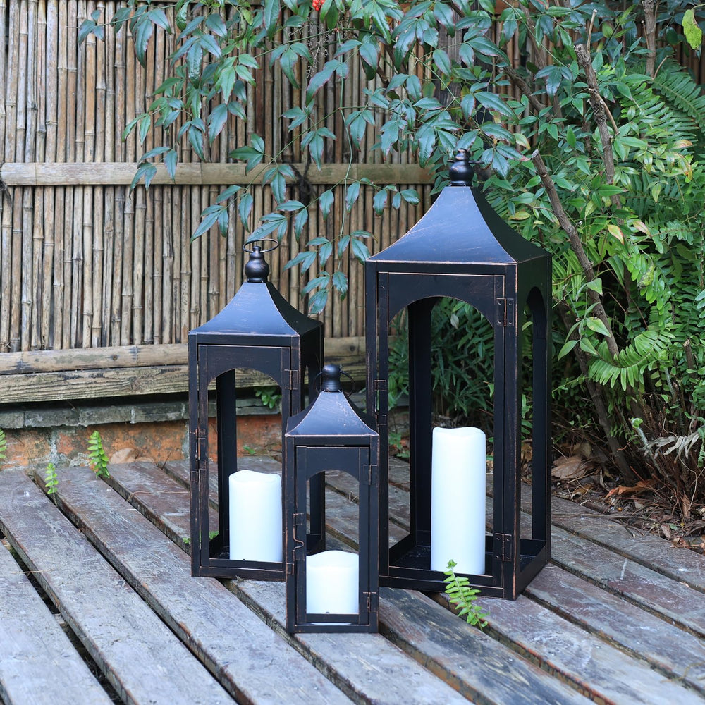 Metal Lanterns Set of 3 with LED Candles – Indoor & Outdoor Candle Holders
