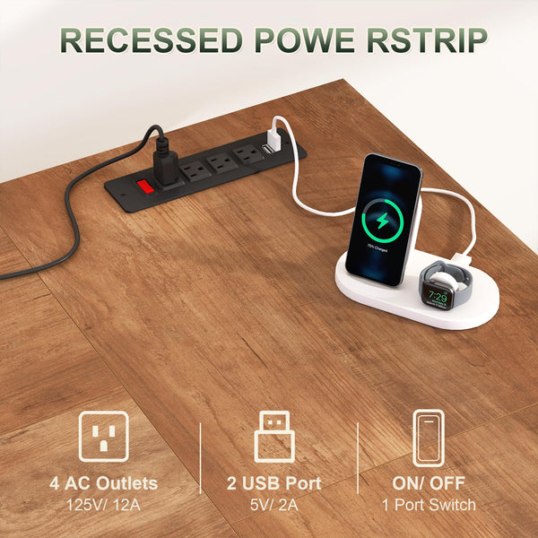 L-Shaped Electric Standing Desk with Drawers, Storage Shelves & Power Outlets, 66 Inch Corner Height Adjustable Computer Desk