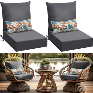 6-Piece Outdoor Deep Seating Cushion Set – Waterproof, Fade Resistant, Grey