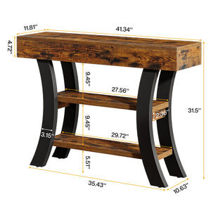 41" 3-Tier Curved Console Table with Storage Shelves