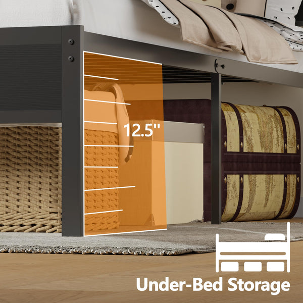 Full Size Bed Frame with LED Lights, Charging Station & Storage Headboard