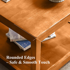 Solid Wood Square End Table with 2-Tier Storage Shelf