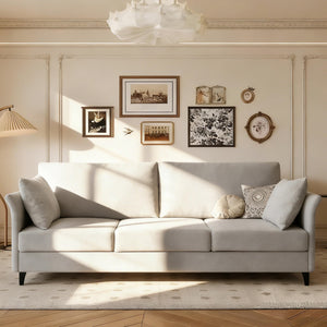 65" Mid-Century Modern Loveseat Sofa – Linen 3-Seater, Silvery Grey