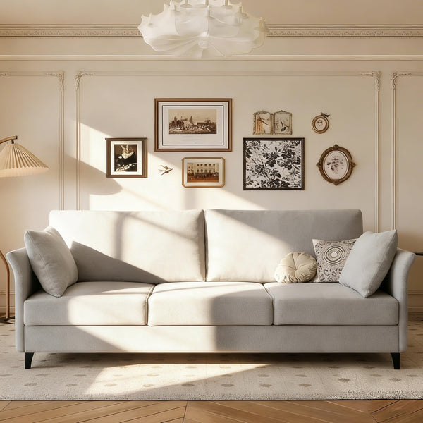 65" Mid-Century Modern Loveseat Sofa – Linen 3-Seater, Silvery Grey