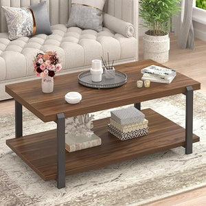 Modern Rectangle Coffee Table with 2-Tier Storage
