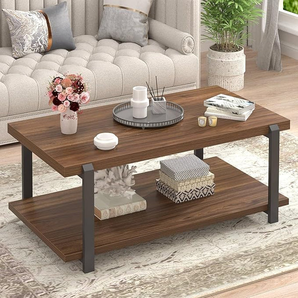 Modern Rectangle Coffee Table with 2-Tier Storage
