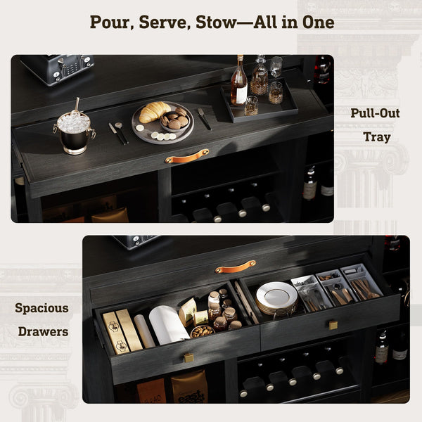 Extra Large Coffee Bar Cabinet with Fridge Space & Power Outlets