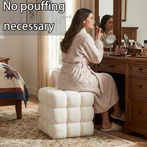 Fuzzy Sherpa Ottoman Pouf with Wooden Frame | Square & Round Styles