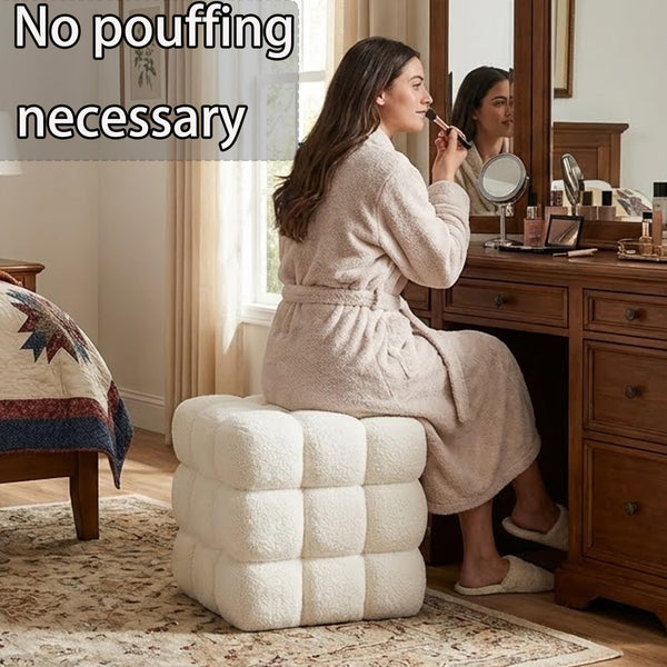 Fuzzy Sherpa Ottoman Pouf with Wooden Frame | Square & Round Styles