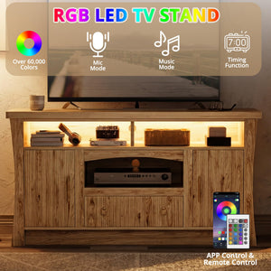 TV Stand with LED Lights & Power Outlet, 65 Inch