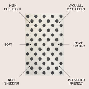 Moroccan Polka Dot Shag Area Rug – White & Gray