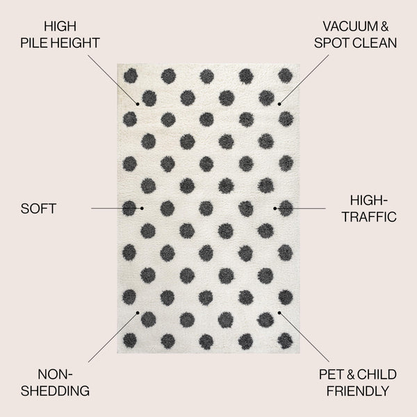 Moroccan Polka Dot Shag Area Rug – White & Gray