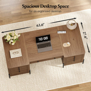 63-Inch Executive Desk with Drawers, Keyboard Tray & Storage Cabinets