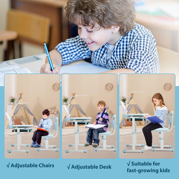 Kids Desk and Chair Set – Height Adjustable Study Desk with LED Lamp