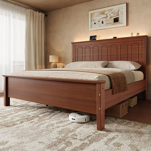 Queen Bed Frame with Headboard, LED Lights & Charging Ports