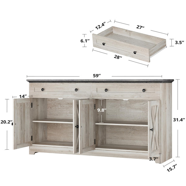 Farmhouse Buffet Cabinet Sideboard with Drawers and Coffee Bar Storage
