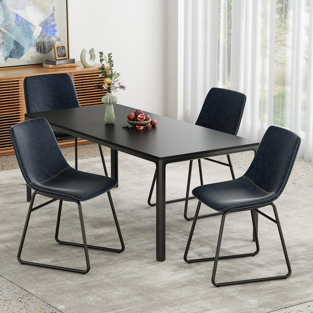 Faux Leather Dining Chairs Set of 2 with Metal Legs