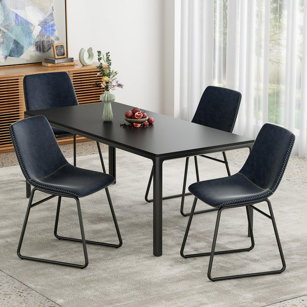 Faux Leather Dining Chairs Set of 2 with Metal Legs