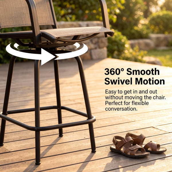 3-Piece Outdoor Patio Bar Set – High Top Table & 2 Swivel Bar Stools