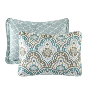 Teal Aqua Floral Quilted Coverlet Bedspread Set with Shams & Pillows