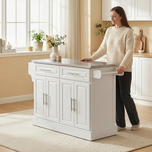 Rolling Kitchen Island Cart with Stainless Steel Top