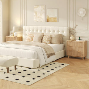 Fluted Nightstand Set of 2 with Charging Station & 3 Drawers