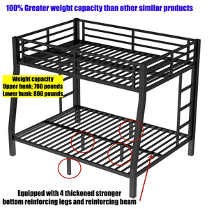Heavy Duty Metal Bunk Bed with Guardrails & Ladder