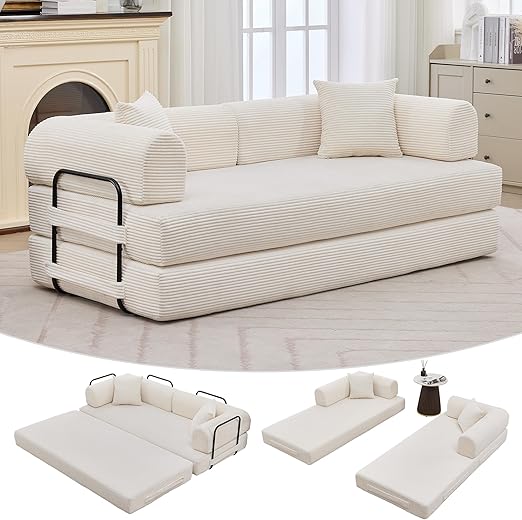Convertible Sleeper Sofa Bed – Corduroy Folding Couch with Pillow