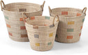 Seagrass Storage Basket Set of 4 – 2 Round & 2 Square Woven Bins with Handles