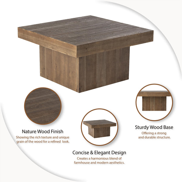 Farmhouse Square Wood Block Coffee Table with Distressed Finish